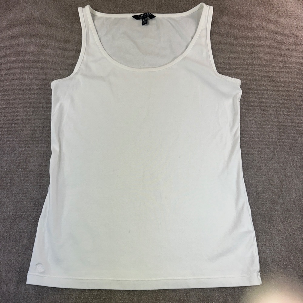 Lauren Ralph Lauren White Scoop Neck Tank Top LRL Monogram XL